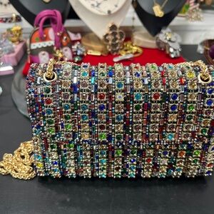 Multicolor rhinestones Chain evening Bag
